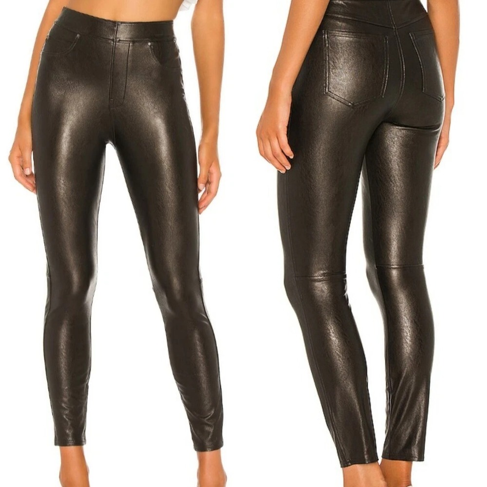 Spanx Womens Faux‎ Leather Like Ankle Skinny Pants Size Large Noir Black 20282R